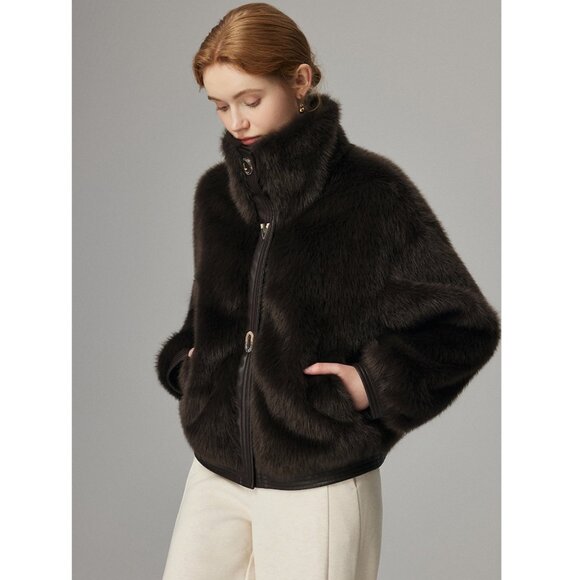 ETHICALLY CHIC! Faux Fur Biker Style Coat - Picture 2 of 6
